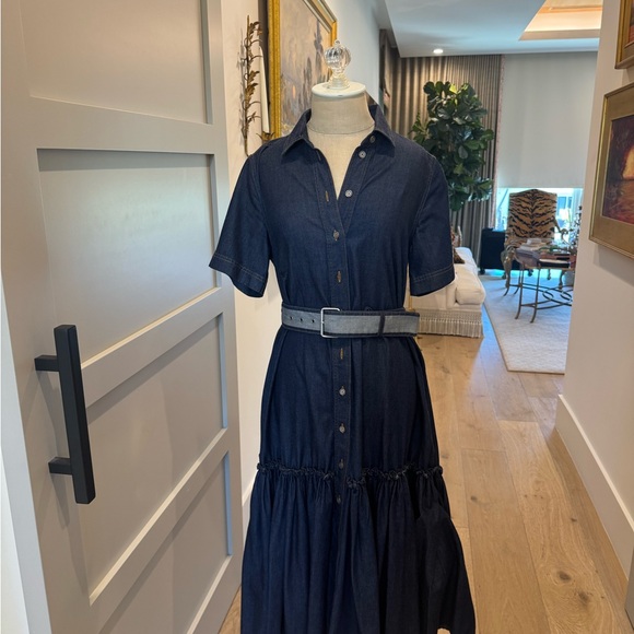 Dior Dark Navy Button-Front Midi Dress with Belt - Picture 2 of 4